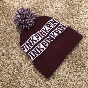 Pink Victoria's Secret Pink / Pink Nation Pom Pom Beanie /NWOT MAROON/ BURGUNDY